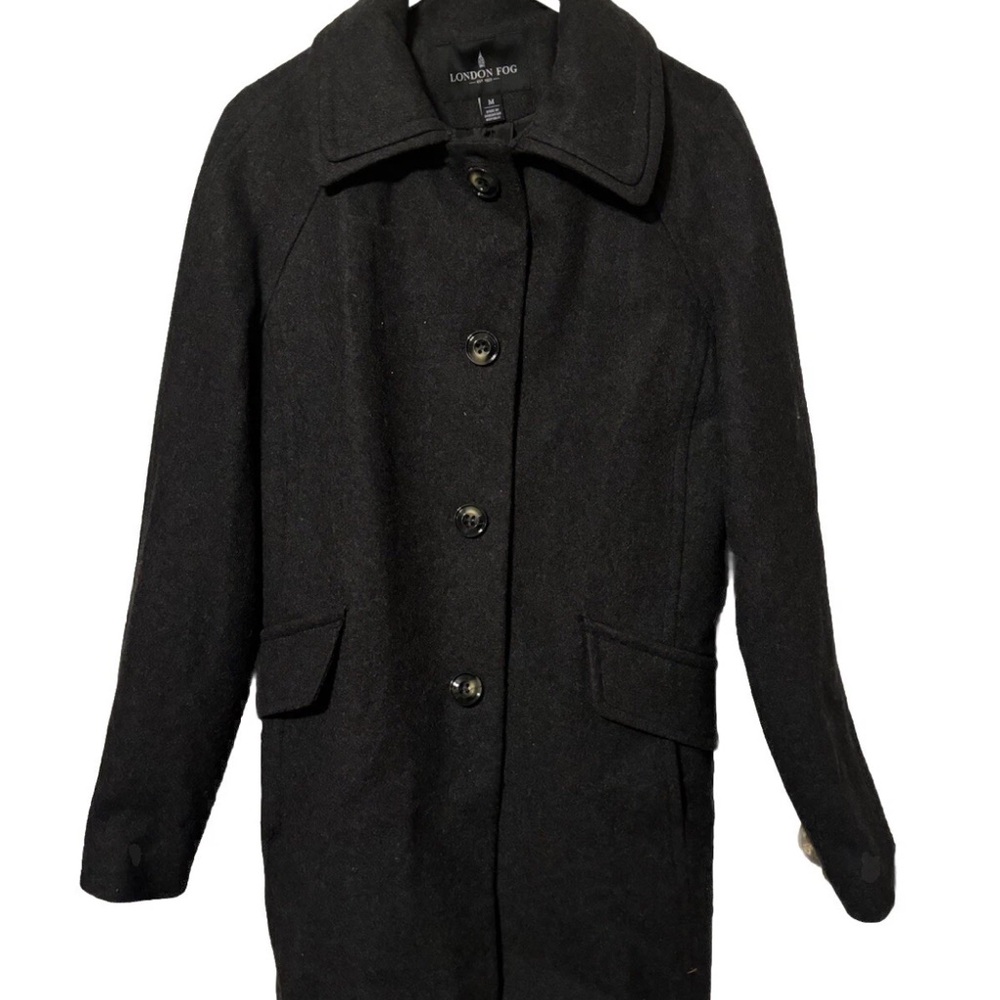 London Fog Women's Grey Pea Coat Wool Blend Medium Buttons Casual